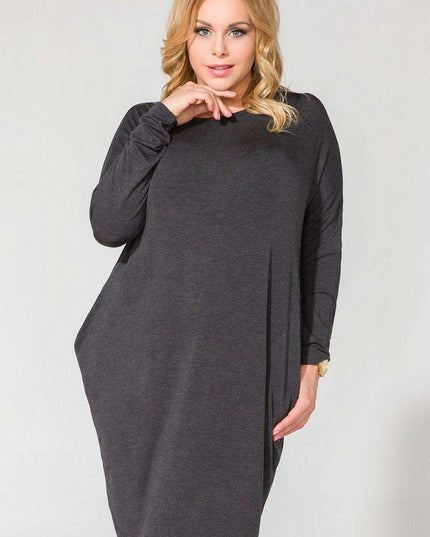 Stylish Comfort Plus Size Knit Dress with Functional Pockets and Long Sleeves