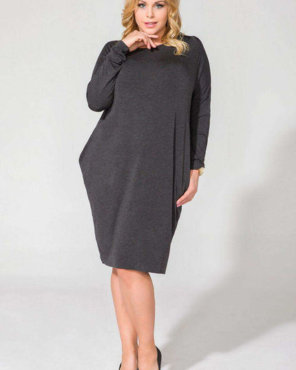 Stylish Comfort Plus Size Knit Dress with Functional Pockets and Long Sleeves