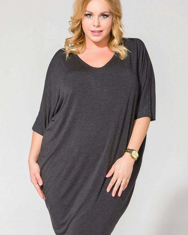 Elegant Draped V-Neck Knit Dress with Edgy Raw Hem Finish