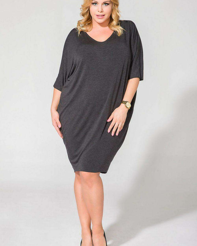 Elegant Draped V-Neck Knit Dress with Edgy Raw Hem Finish