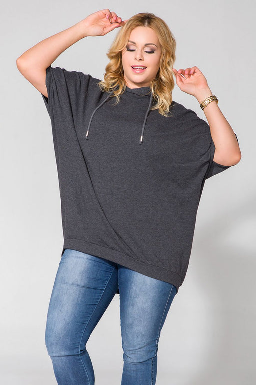 Oversized Cotton-Poly Blend Blouse for Sizes 44-56 with Stylish Details