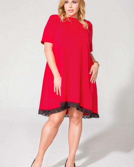 Elegantly Functional Short Sleeve Dress with Lace Accents and Handy Pockets