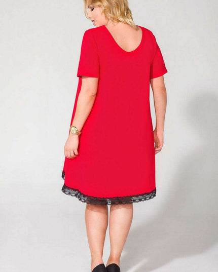 Elegantly Functional Short Sleeve Dress with Lace Accents and Handy Pockets