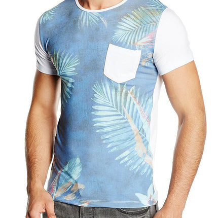 Men's Short Sleeve T Shirt With Front Pattern and Contrasting Pocket Back White - Très Elite