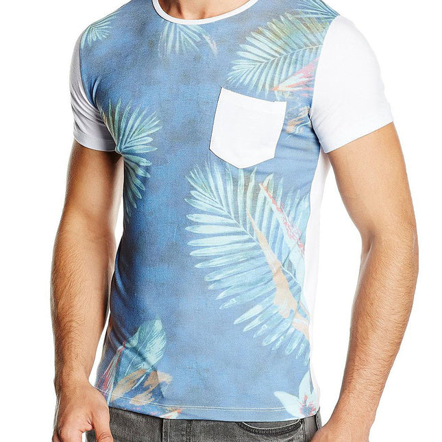 Men's Short Sleeve T Shirt With Front Pattern and Contrasting Pocket Back White - Très Elite