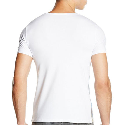 Men's Short Sleeve T Shirt With Front Pattern and Contrasting Pocket Back White - Très Elite