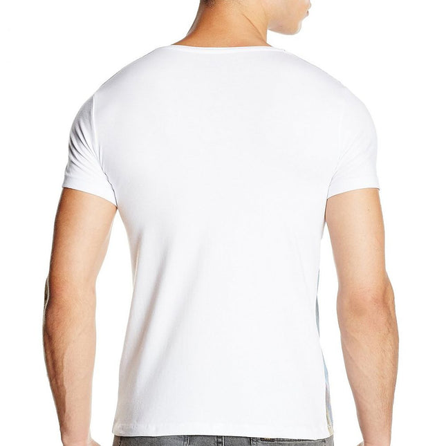 Men's Short Sleeve T Shirt With Front Pattern and Contrasting Pocket Back White - Très Elite
