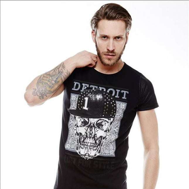 Men's Short Sleeve T Shirt With Front Pattern 100 Percent Cotton - Très Elite