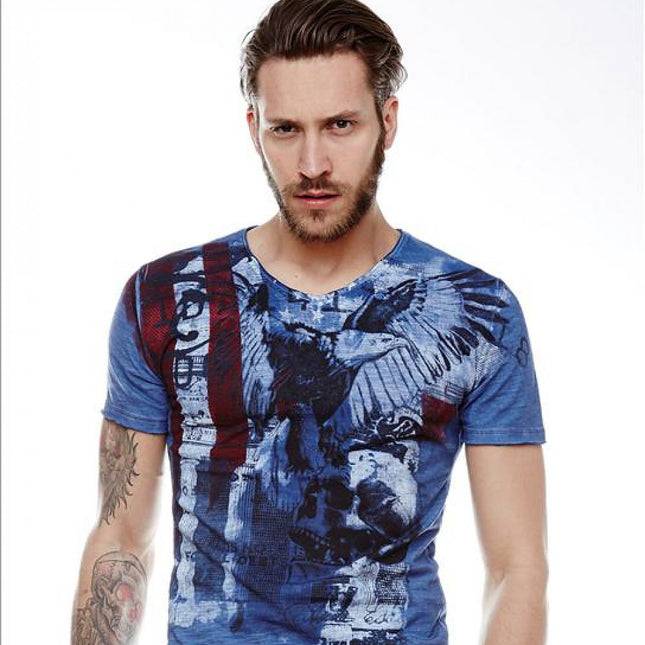 Men's Short Sleeve Cotton T Shirt With Front Print 100 Percent Cotton - Très Elite