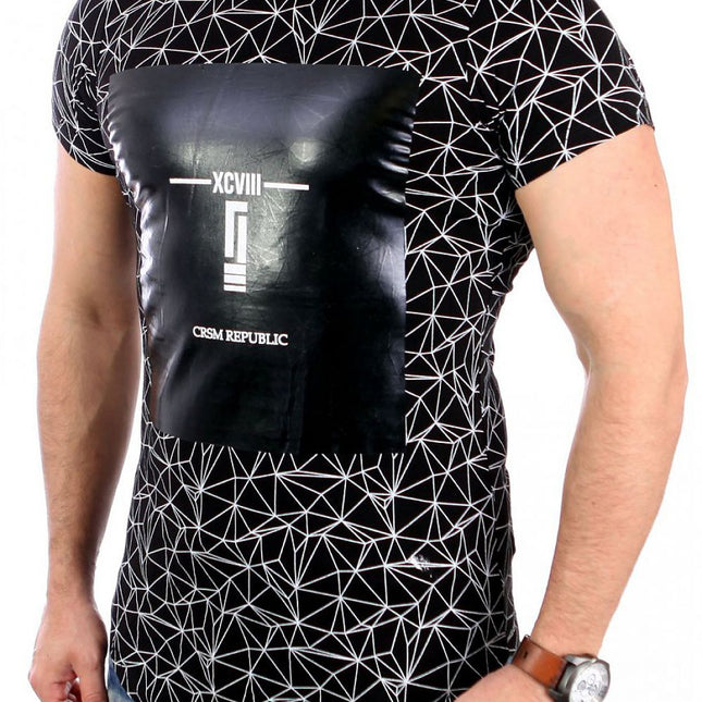 Men's Black Cotton T Shirt With Spider Web Pattern - Très Elite