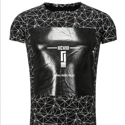 Men's Black Cotton T Shirt With Spider Web Pattern - Très Elite