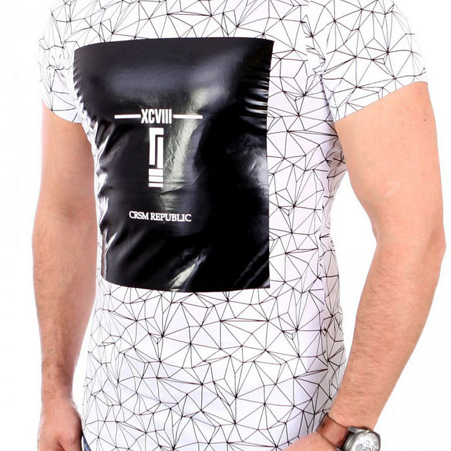 White Cotton Short Sleeve T Shirt For Men With Spider Web Pattern - Très Elite