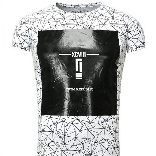 White Cotton Short Sleeve T Shirt For Men With Spider Web Pattern - Très Elite