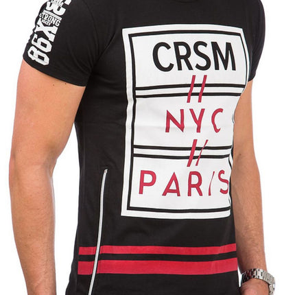 Men's Short Sleeve T Shirt With Front Print 100 Percent Cotton Black Back - Très Elite