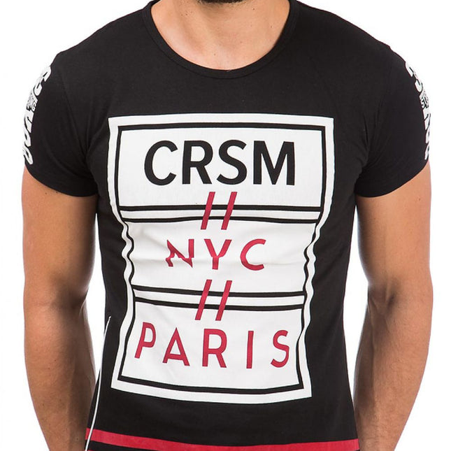 Men's Short Sleeve T Shirt With Front Print 100 Percent Cotton Black Back - Très Elite