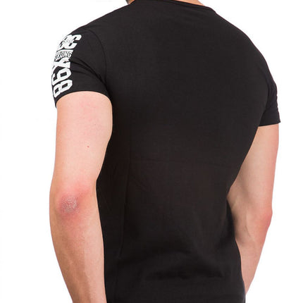 Men's Short Sleeve T Shirt With Front Print 100 Percent Cotton Black Back - Très Elite