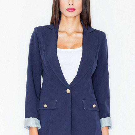 Elegant Navy Blue Button-Up Jacket - Timeless Style Redefined