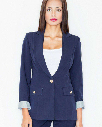 Elegant Navy Blue Button-Up Jacket - Timeless Style Redefined