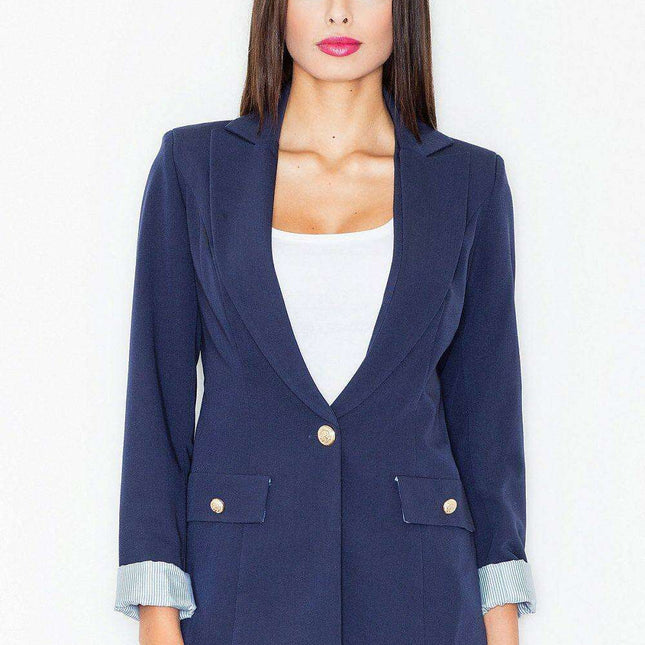 Elegant Navy Blue Button-Up Jacket - Timeless Style Redefined
