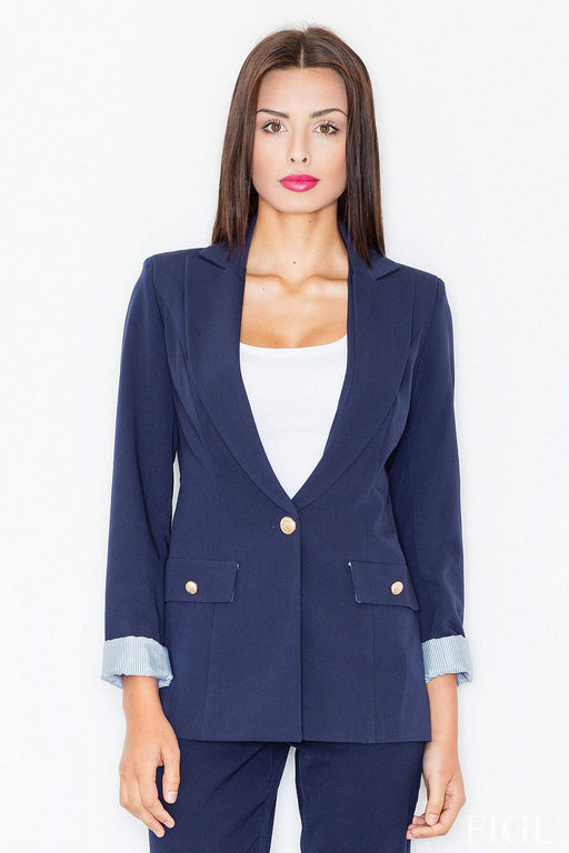Navy Blue Classic Button-Up Jacket - Timeless Elegance