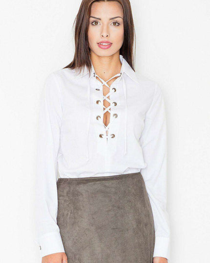 Chic Long Sleeve Blouse with Unique Front Embellishment