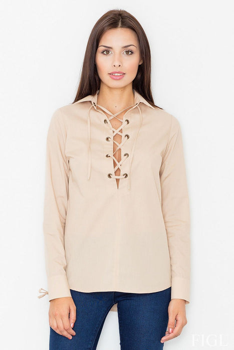Elegant Deep V-Neck Blouse with Long Sleeves - Versatile Style Essential for Any Occasion
