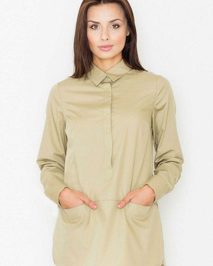 Elegant Cotton-Poly Blend Button-Up Blouse for Every Occasion