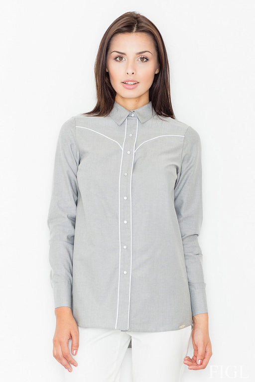 Chic Women's Blended Cotton Button-Up Shirt with a Touch of Class - Style 61516 by Figl