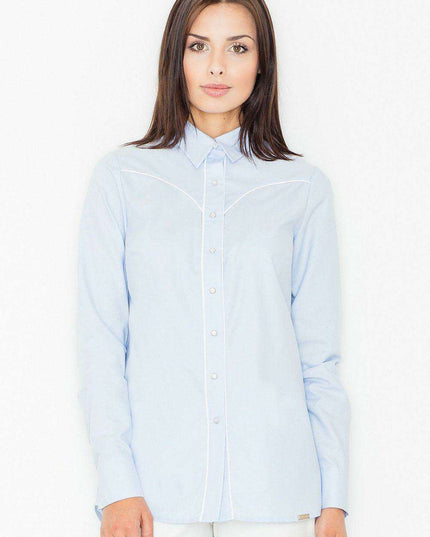 Elegant Women's Long Sleeve Cotton-Polyester Blend Shirt - Size L