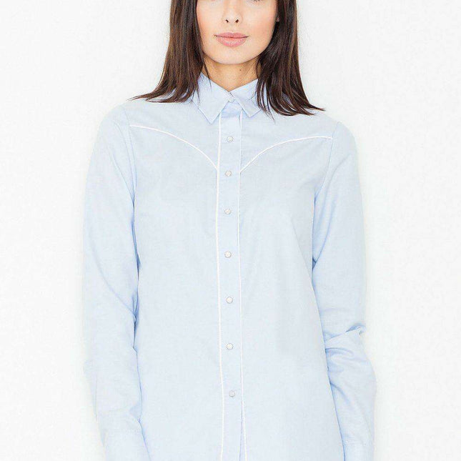 Elegant Women's Long Sleeve Cotton-Polyester Blend Shirt - Size L