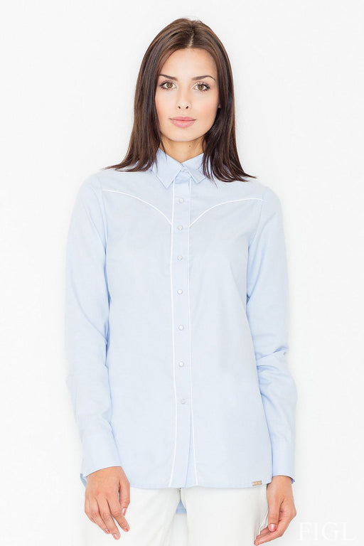 Elegant Women's Cotton-Poly Blend Button-Up Shirt - Long Sleeve - Size L