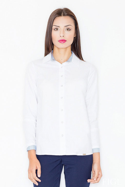 Chic Long Sleeve Button-Up Shirt with Contrasting Collar and Cuffs - Elevate Your Look with Model 61519 by Figl
