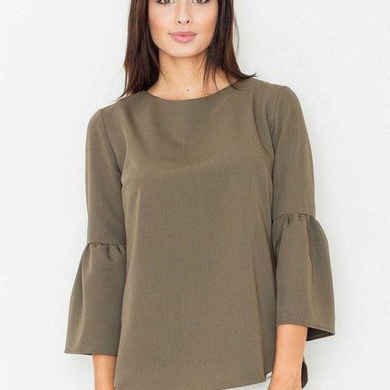 Chic 3/4 Sleeve Zip-Up Blouse with Contemporary Closure