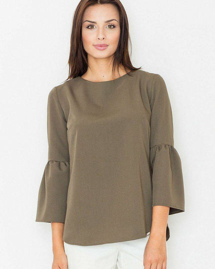 Chic 3/4 Sleeve Zip-Up Blouse with Contemporary Closure