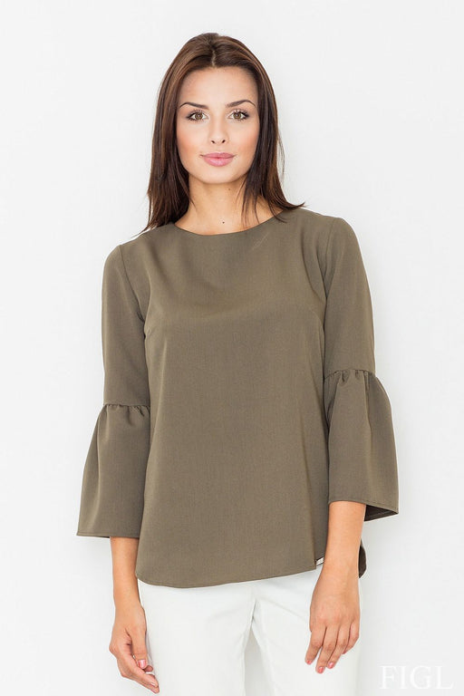 Loose-fit Zipper Blouse with 3/4 Sleeves
