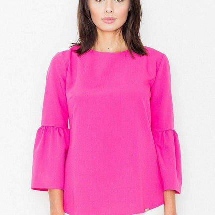 Elegant Floral 3/4 Sleeve Zip-Up Blouse - Premium Polyester and Viscose Blend