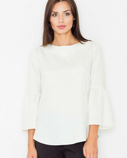Chic Zip-Up Blouse with Elegant Three-Quarter Sleeves