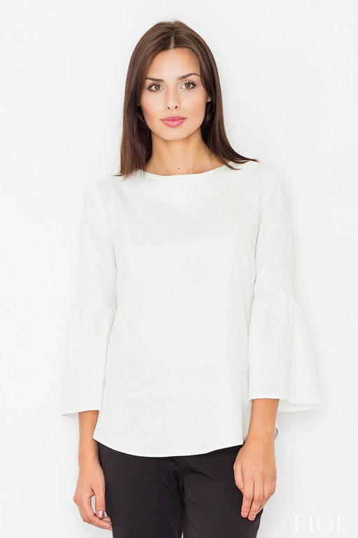 Loose-Fit 3/4 Sleeve Blouse with Zipper Closure