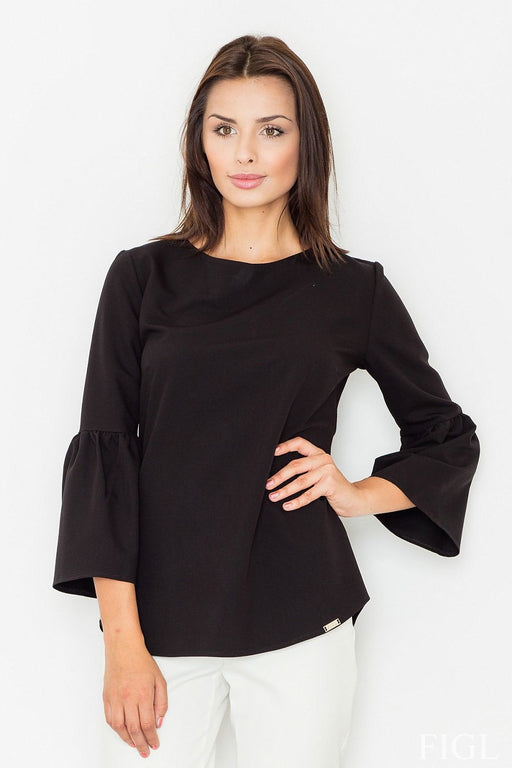 Figl Zip-Up Blouse with 3/4 Sleeves and Relaxed Fit