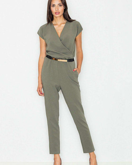 Elegant Wrap Jumpsuit Ensemble with Customizable Waist Belt - Perfectly Tailored Fit