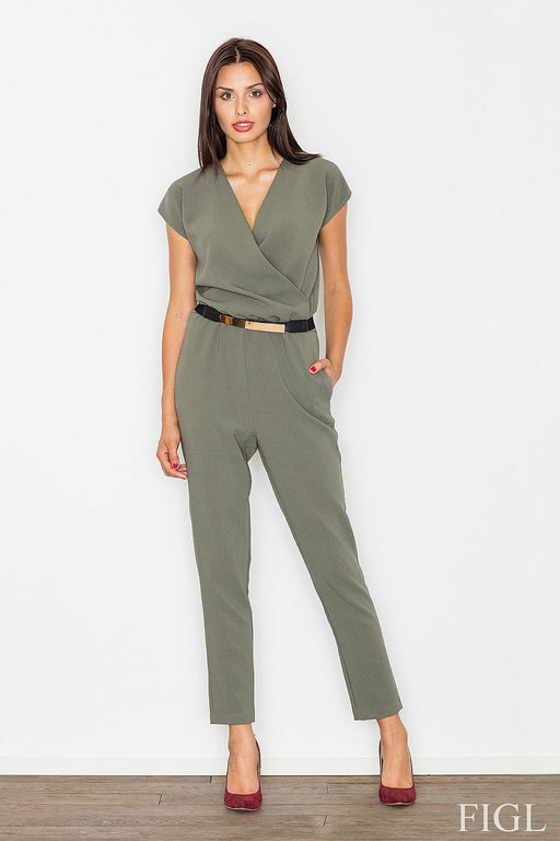 Stylish Suit with Envelope Top and Belt - Figure-Flattering Design