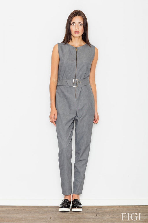 Chic Zip-Up Sleeveless Jumpsuit with Belted Waist