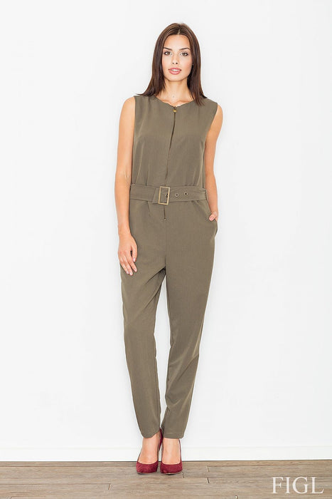 Stylish Sleeveless Zip-Up Overalls with Belted Buckle - Women's Fashion Pick