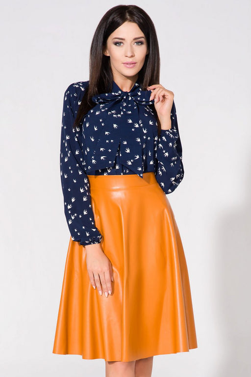 Elegant Stand-Up Collar Blouse in Soft Fabric with Bow Detail