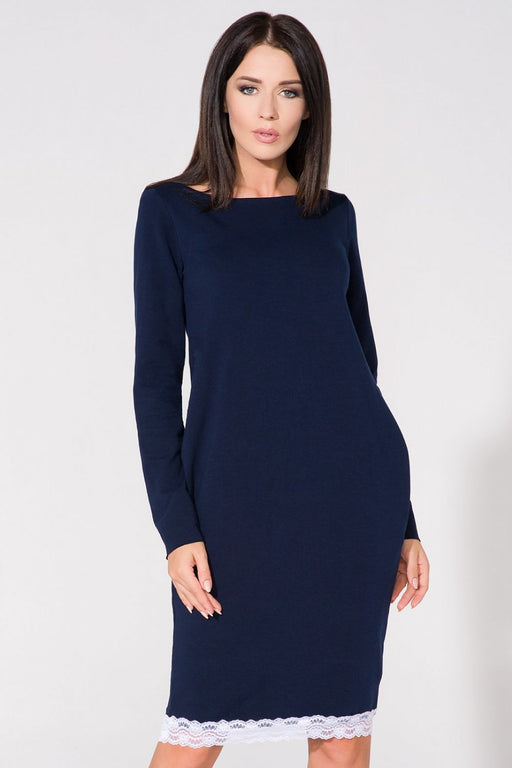 Elegant Sweater Knit Dress with Lace Detail - Tessita 61736