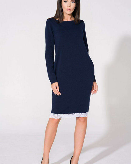 Chic Lace-Embellished Knit Daydress with Stylish Teardrop Back - Tessita 61736