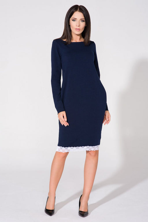 Elegant Sweater Knit Dress with Lace Detail - Tessita 61736