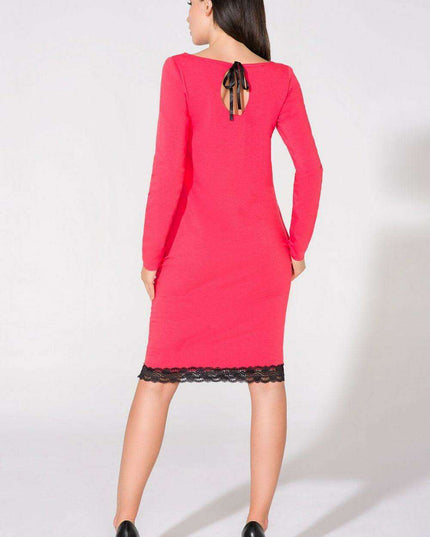 Chic Lace-Trimmed Sweatshirt Dress with Satin Bow Accent