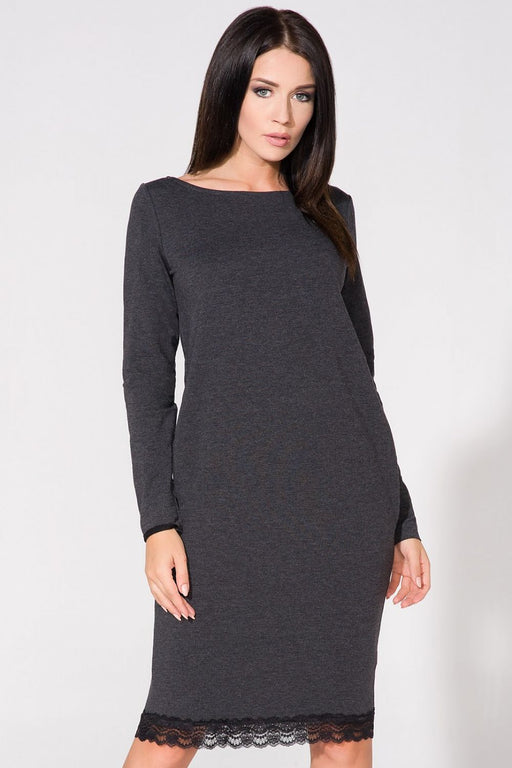 Chic Knit Daywear Dress with Elegant Lace Trim and Bow Embellishment