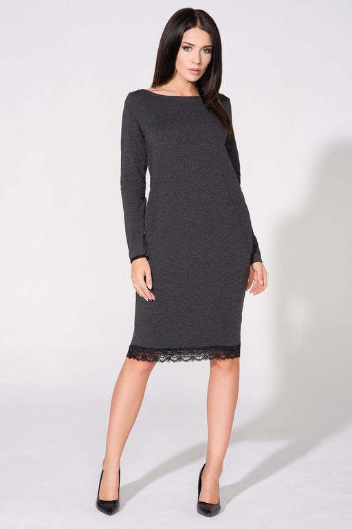 Chic Knit Daywear Dress with Elegant Lace Trim and Bow Embellishment